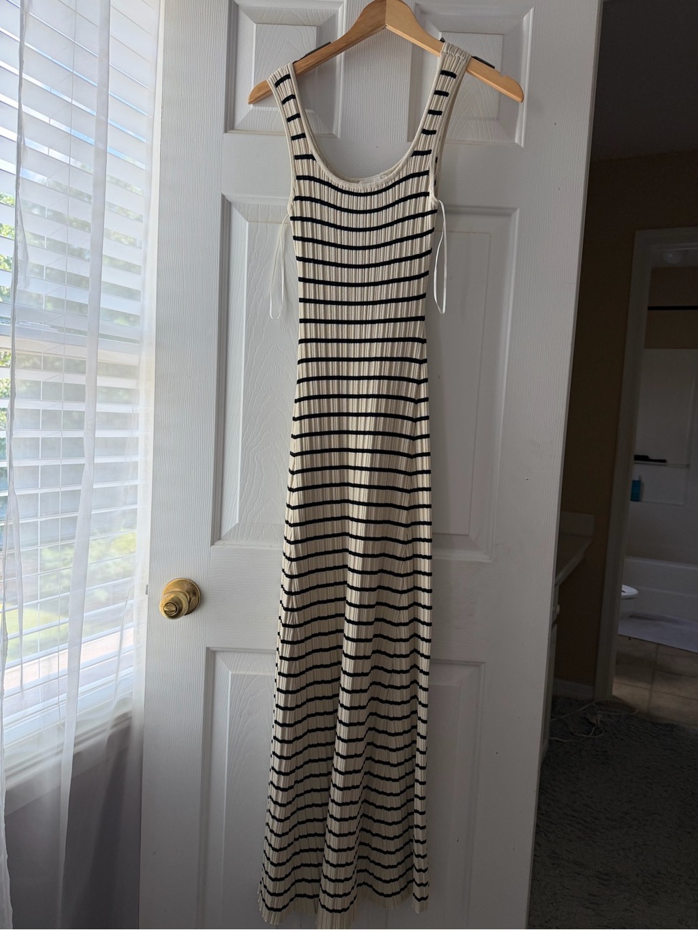 Blu Pepper Cream and Black Striped Ribbed Maxi Dress